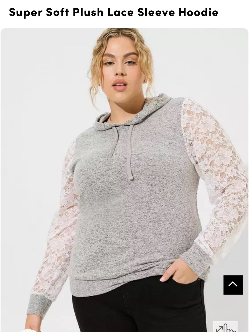 torrid Gray Hoodie with White Lace Sleeves 1